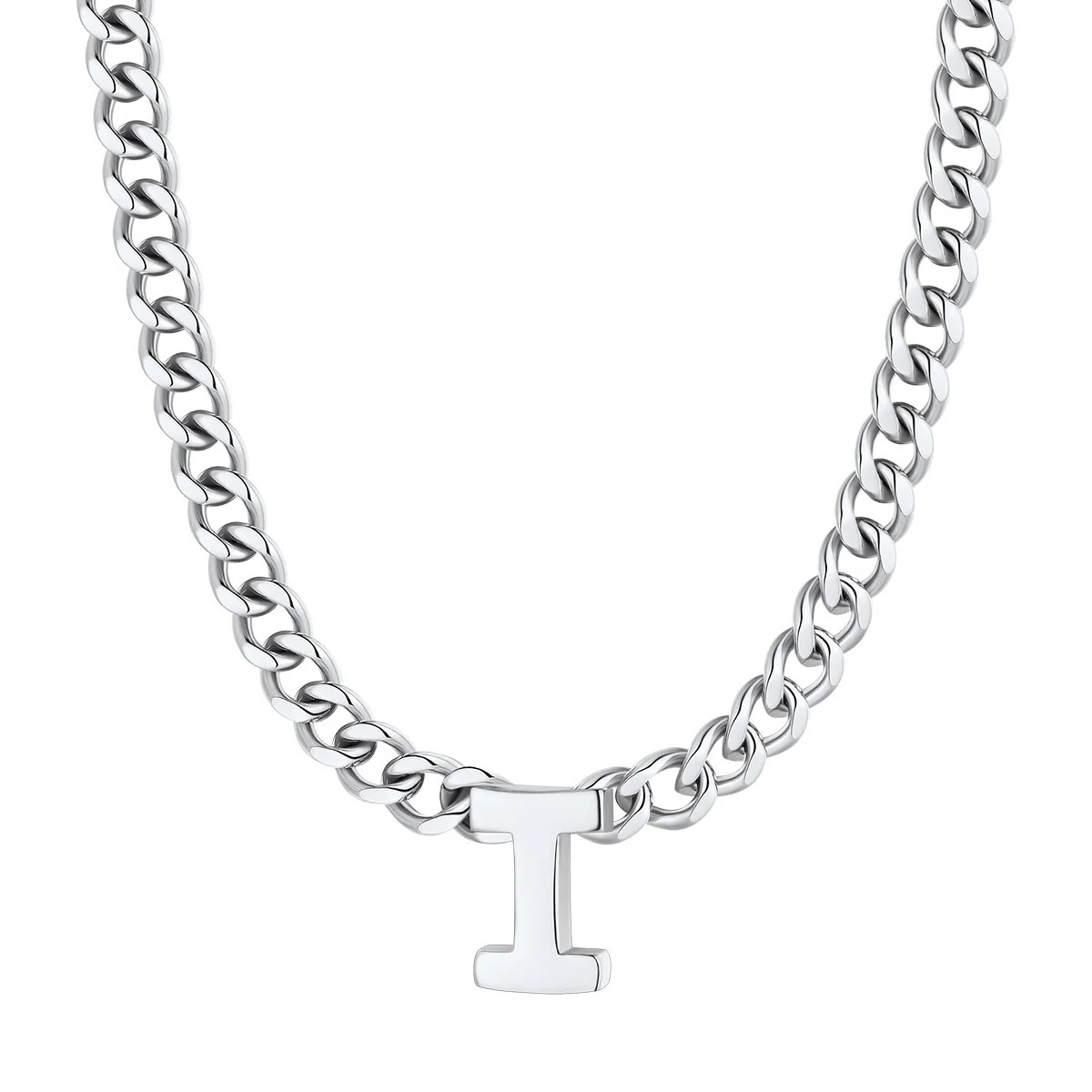 Initial I Cuban Chain Necklace for Men Women 7MM