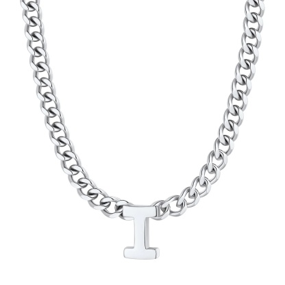 Initial I Cuban Chain Necklace for Men Women 7MM