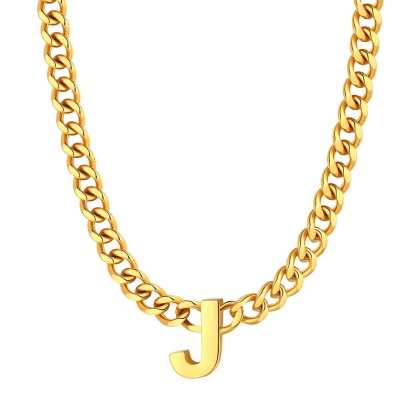 Initial J Cuban Chain Necklace for Men Women 7MM gold 