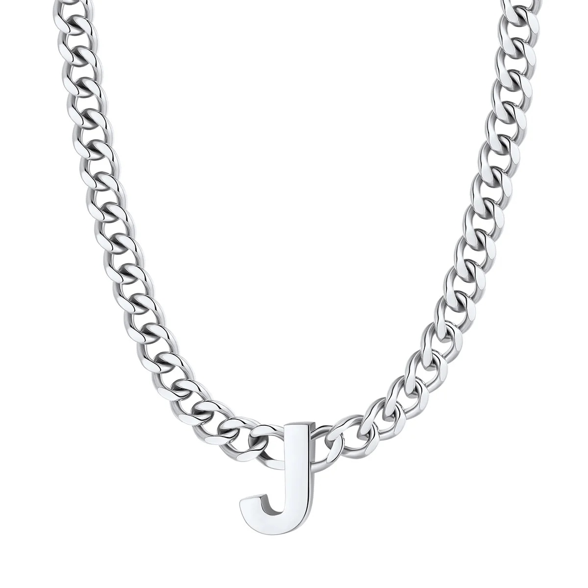 Initial J Cuban Chain Necklace for Men Women 7MM