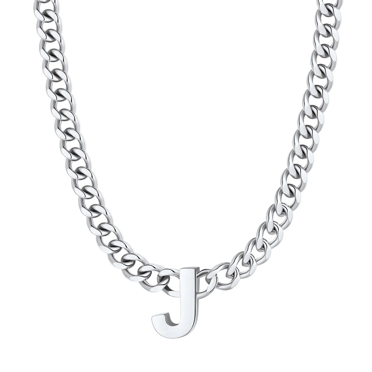 Initial J Cuban Chain Necklace for Men Women 7MM