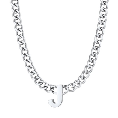 Initial J Cuban Chain Necklace for Men Women 7MM