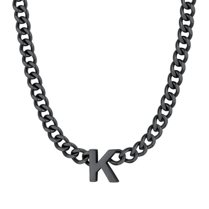 Initial K Cuban Chain Necklace for Men Women 7MM  Black 
