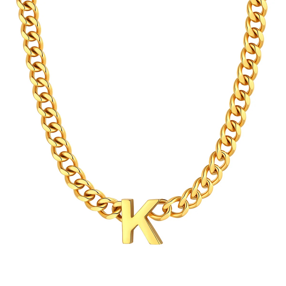 Initial K Cuban Chain Necklace for Men Women 7MM gold 