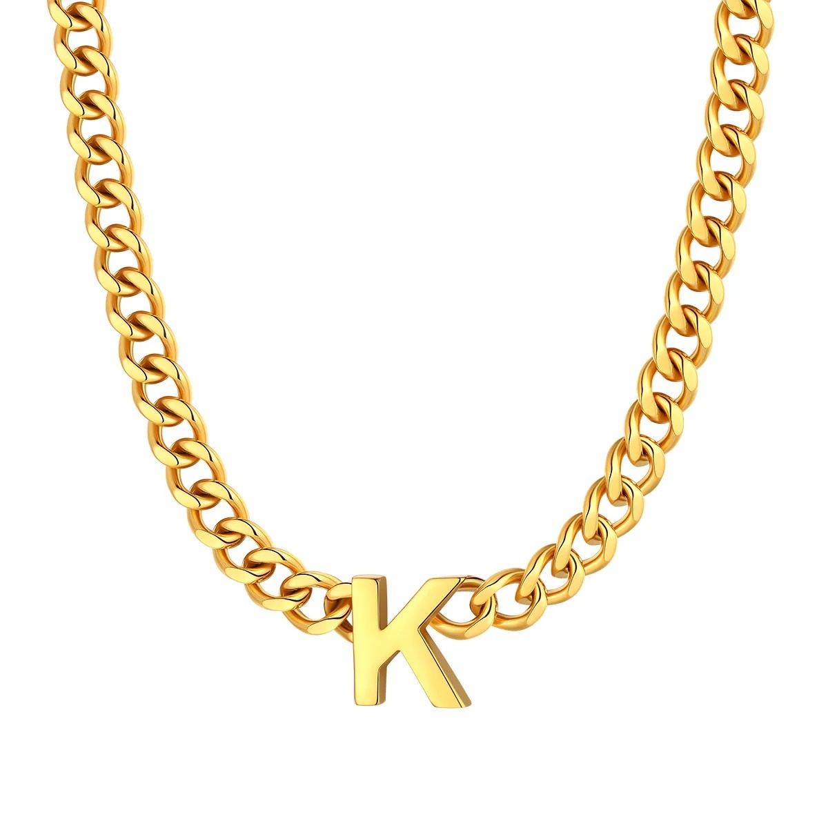 Initial K Cuban Chain Necklace for Men Women 7MM gold 