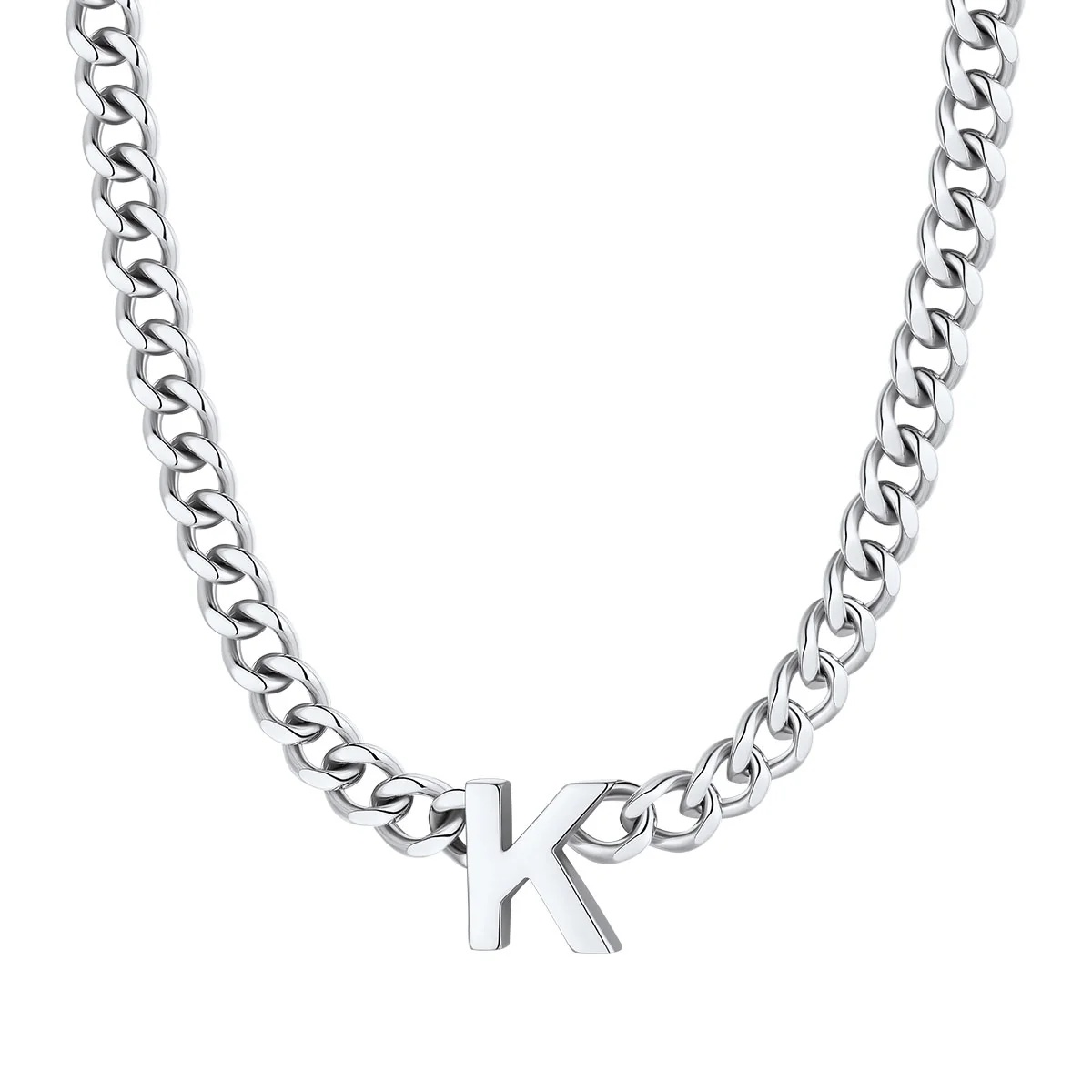 Initial K Cuban Chain Necklace for Men Women 7MM