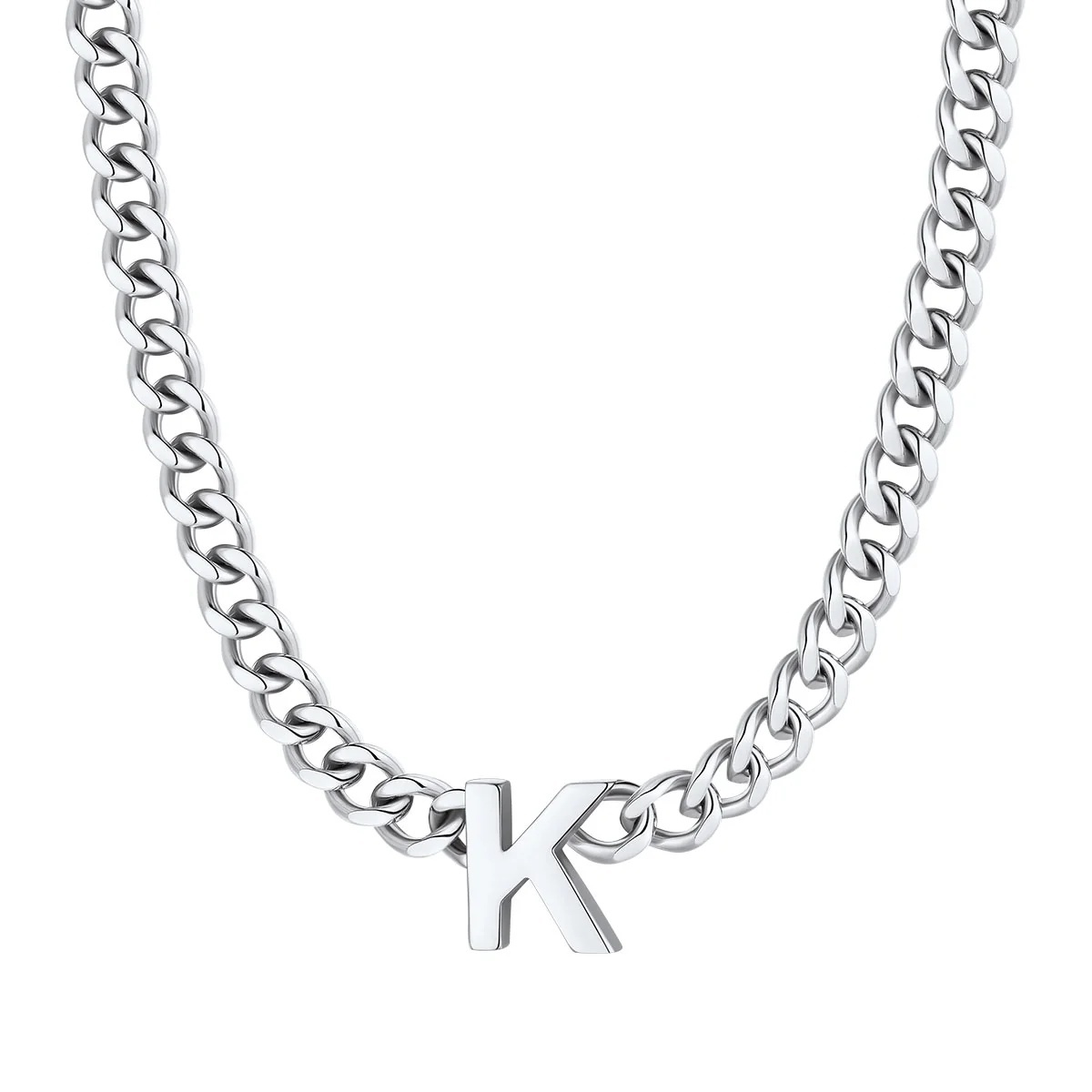 Initial K Cuban Chain Necklace for Men Women 7MM