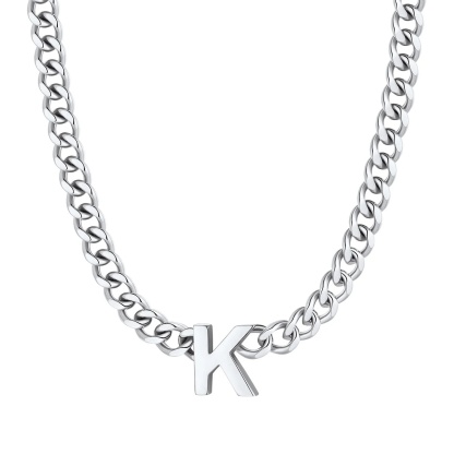 Initial K Cuban Chain Necklace for Men Women 7MM