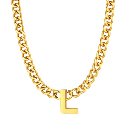 Initial L Cuban Chain Necklace for Men Women 7MM gold 