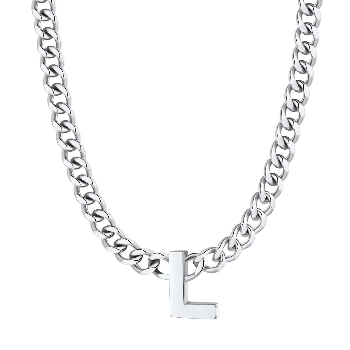 Initial L Cuban Chain Necklace for Men Women 7MM