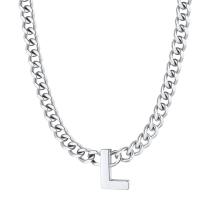 Initial L Cuban Chain Necklace for Men Women 7MM