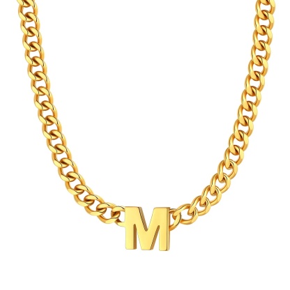 Initial M Cuban Chain Necklace for Men Women 7MM gold 
