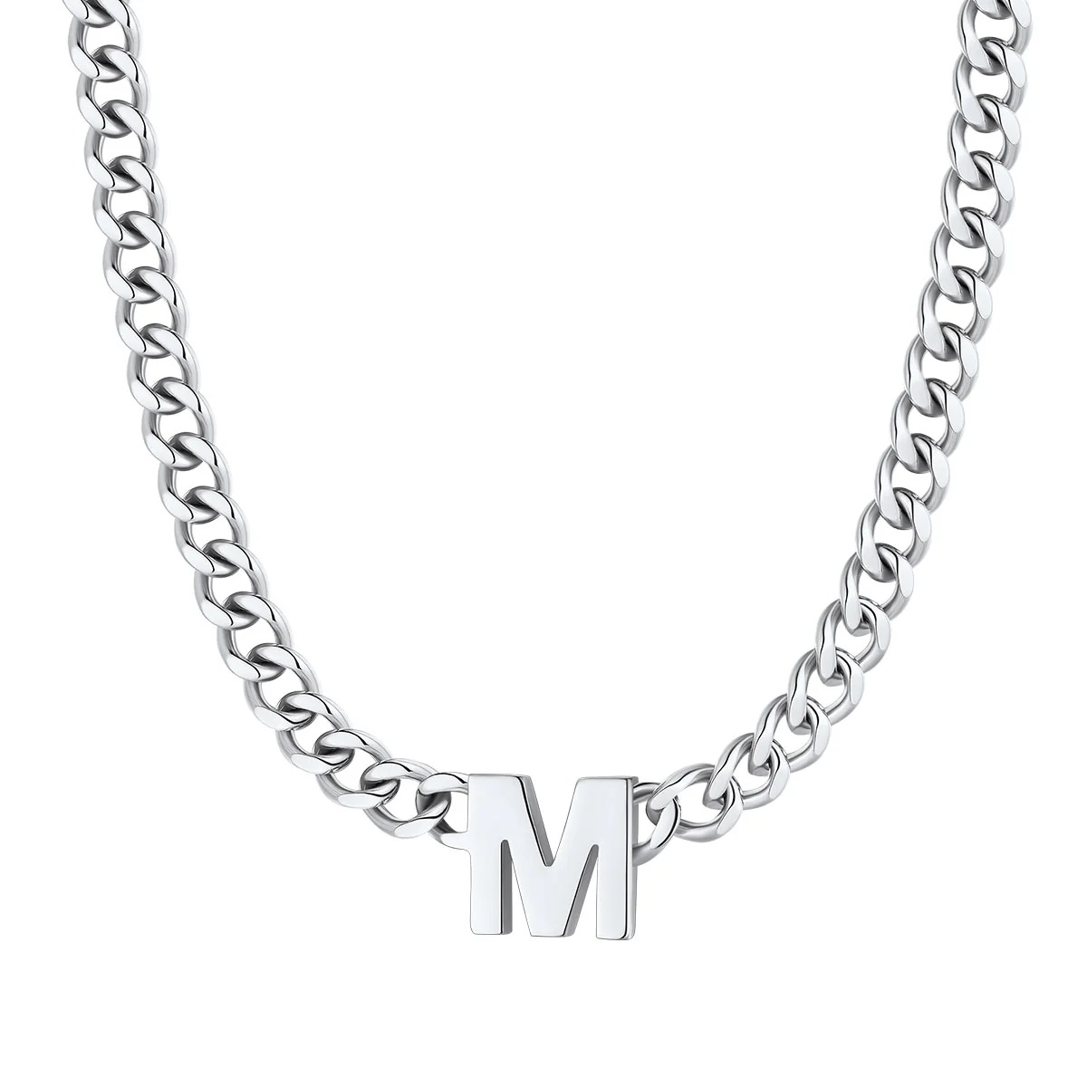 Initial M Cuban Chain Necklace for Men Women 7MM