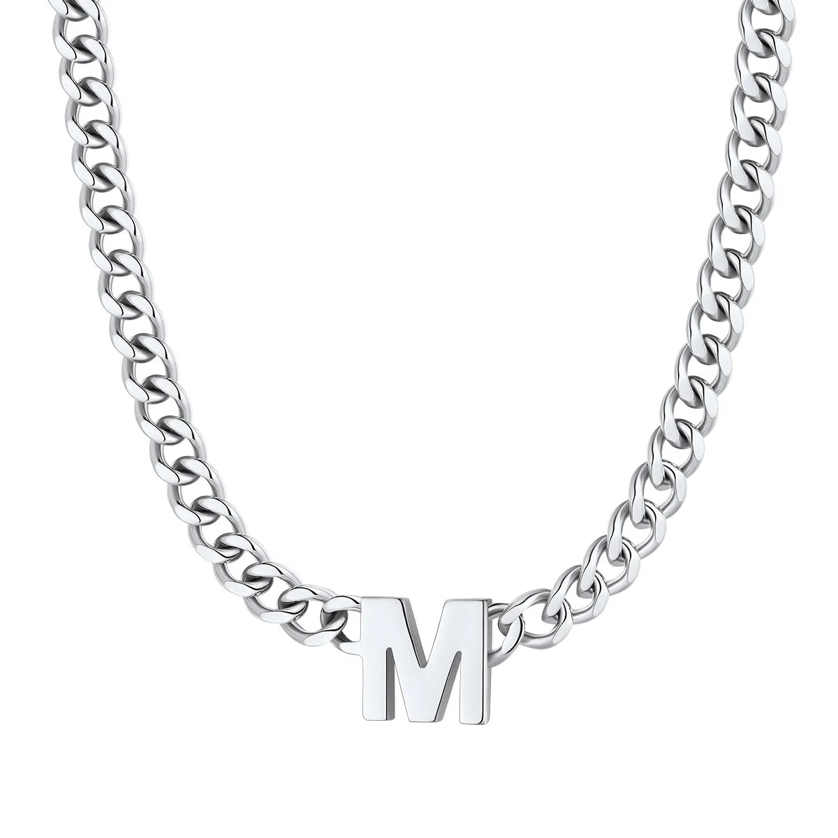 Initial M Cuban Chain Necklace for Men Women 7MM