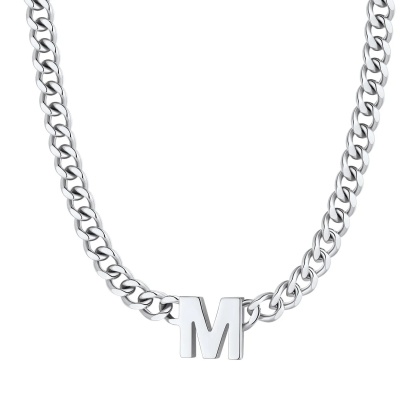 Initial M Cuban Chain Necklace for Men Women 7MM
