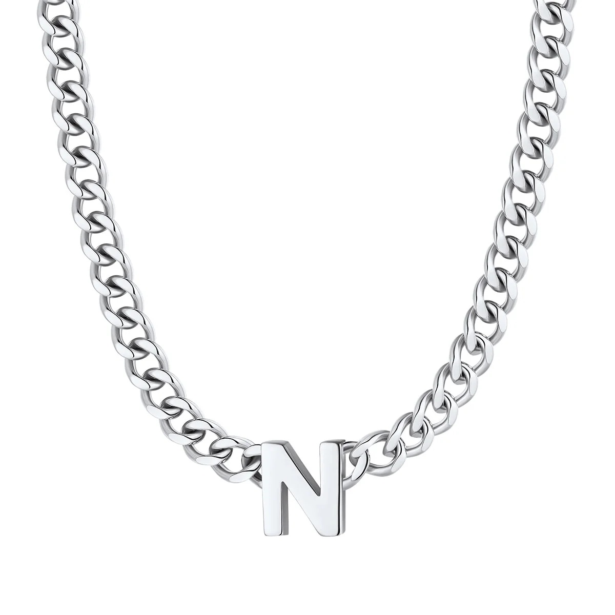 Initial N Cuban Chain Necklace for Men Women 7MM