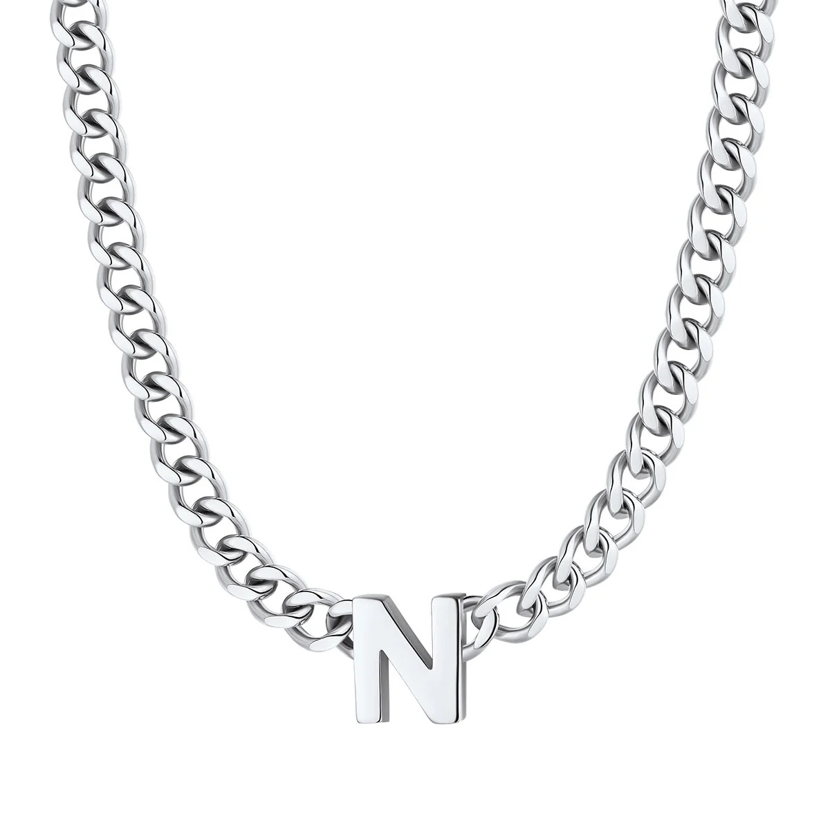 Initial N Cuban Chain Necklace for Men Women 7MM