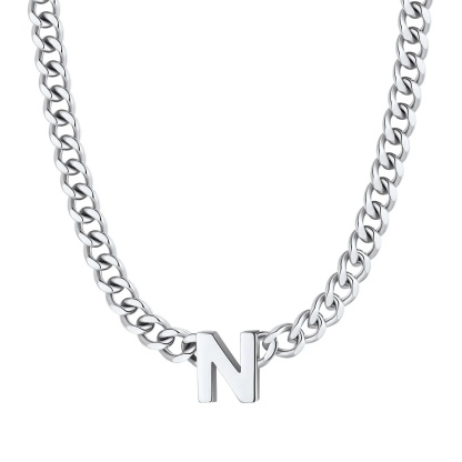 Initial N Cuban Chain Necklace for Men Women 7MM
