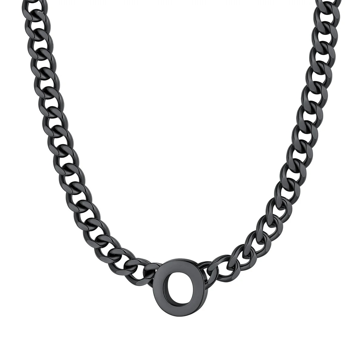 Initial O Cuban Chain Necklace for Men Women 7MM Black 