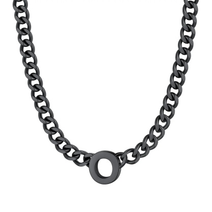 Initial O Cuban Chain Necklace for Men Women 7MM Black 