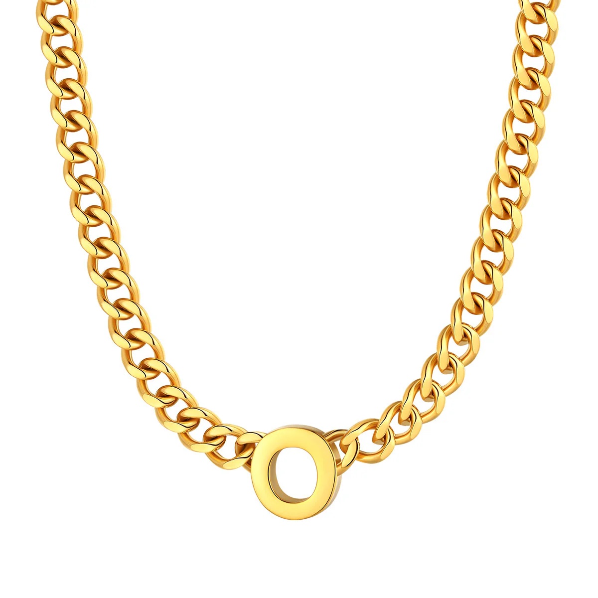 Initial O Cuban Chain Necklace for Men Women 7MM gold 