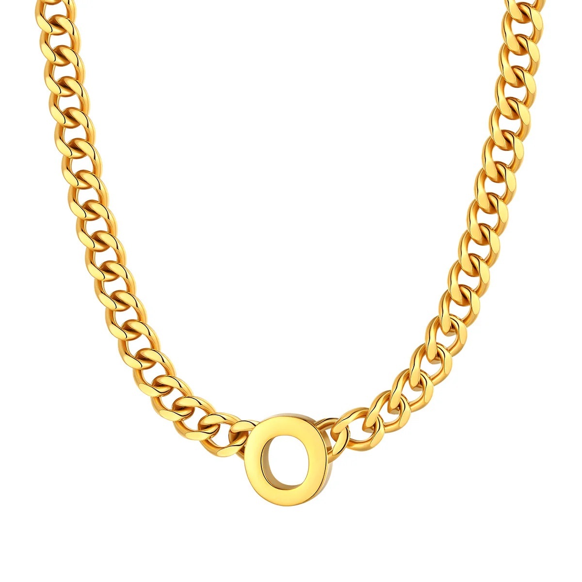 Initial O Cuban Chain Necklace for Men Women 7MM gold 