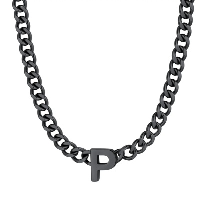 Initial Cuban P Chain Necklace for Men Women 7MM Black 