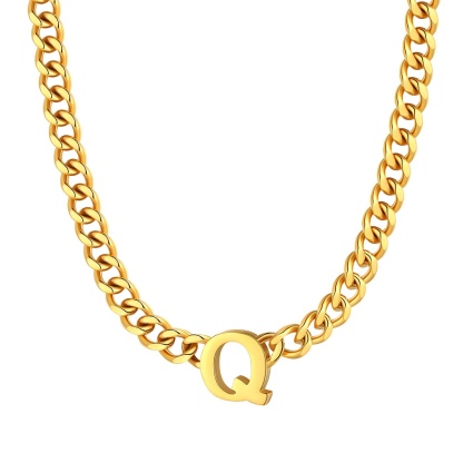 Initial Q Cuban Chain Necklace for Men Women 7MM gold 