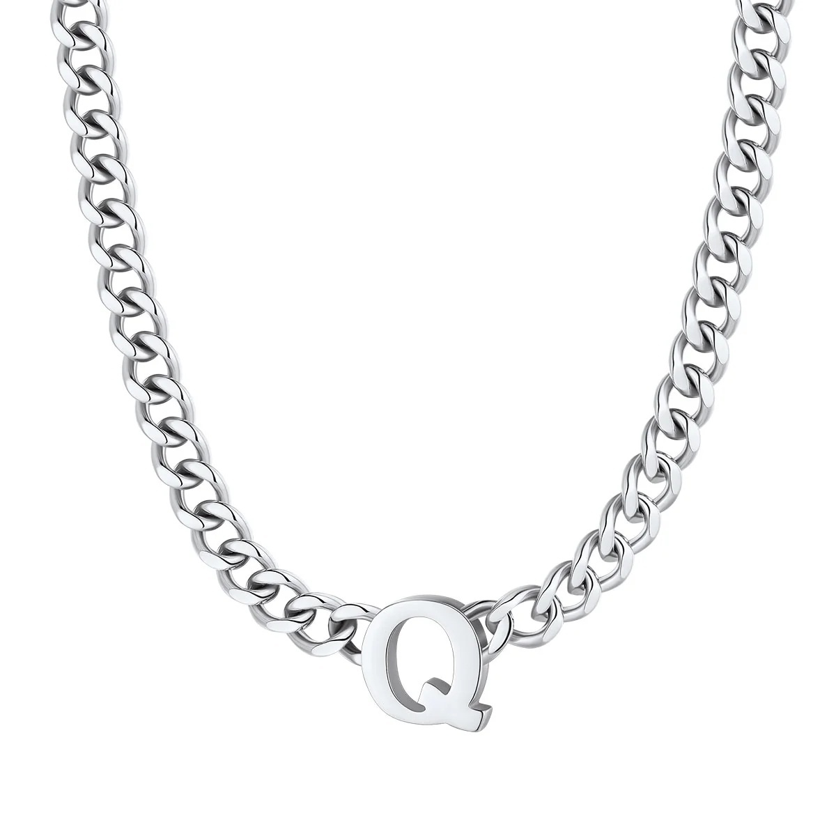 Initial Q Cuban Chain Necklace for Men Women 7MM