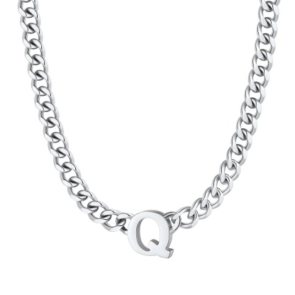 Initial Q Cuban Chain Necklace for Men Women 7MM