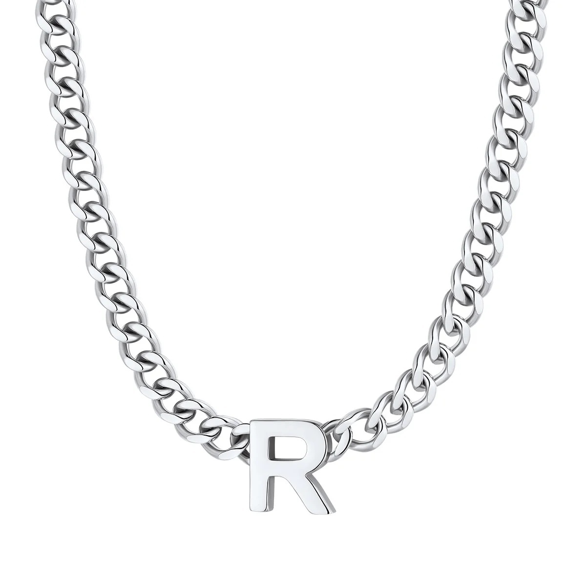 Initial R Cuban Chain Necklace for Men Women 7MM