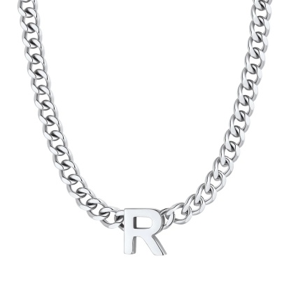 Initial R Cuban Chain Necklace for Men Women 7MM