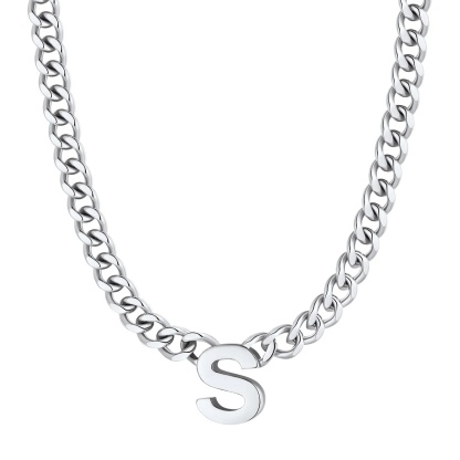 Initial S Cuban Chain Necklace for Men Women 7MM