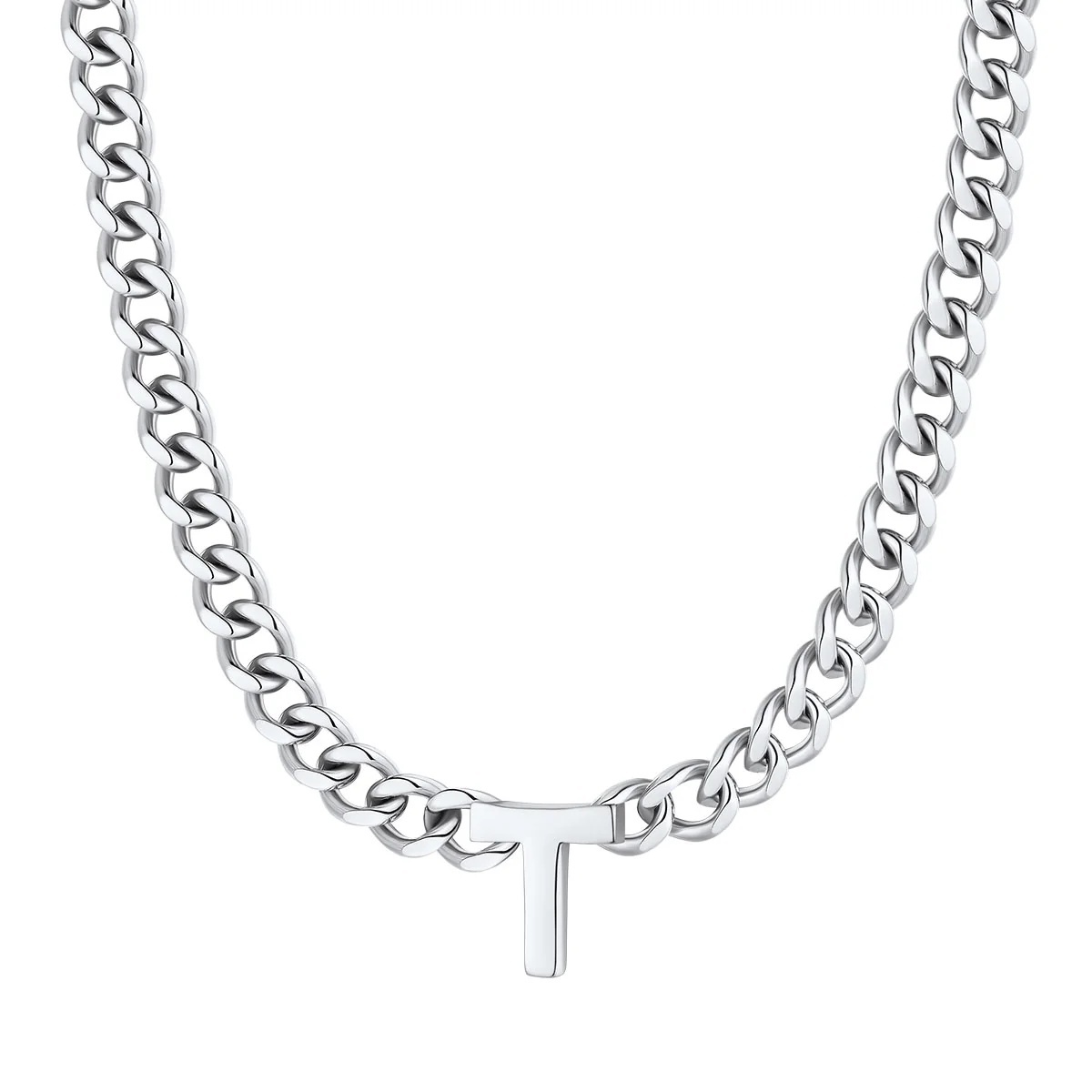 Initial T Cuban Chain Necklace for Men Women 7MM