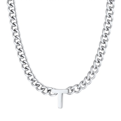 Initial T Cuban Chain Necklace for Men Women 7MM