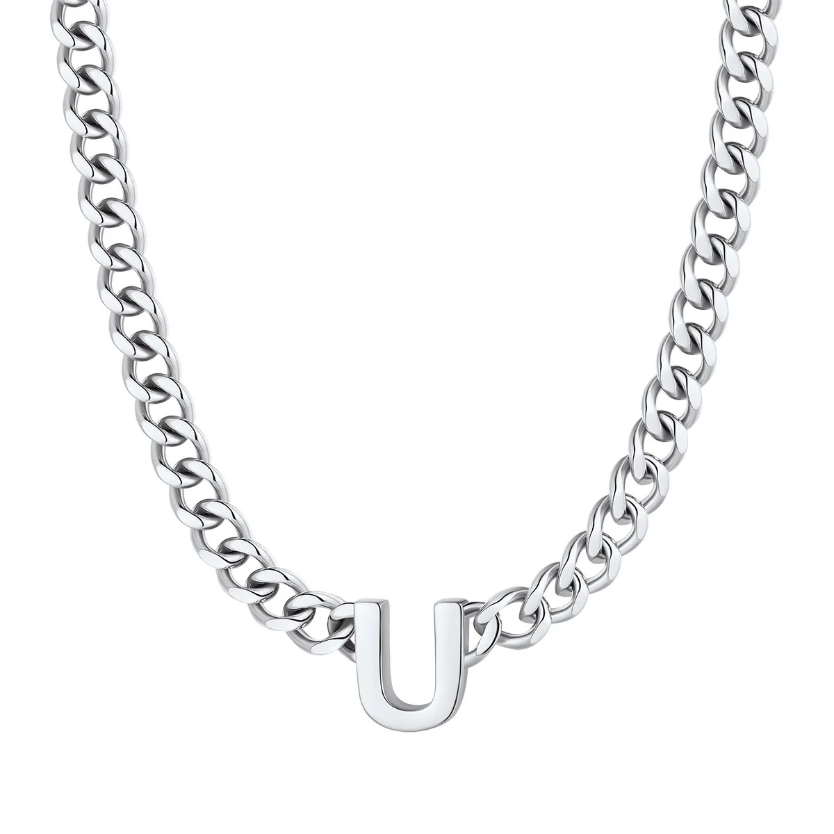 Initial U Cuban Chain Necklace for Men Women 7MM