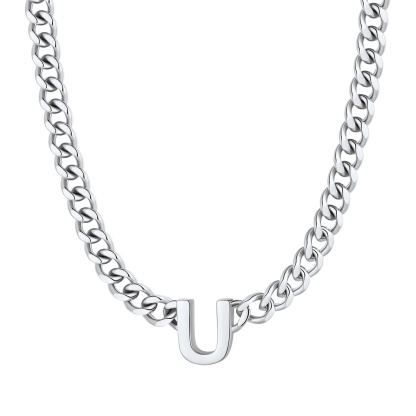Initial U Cuban Chain Necklace for Men Women 7MM