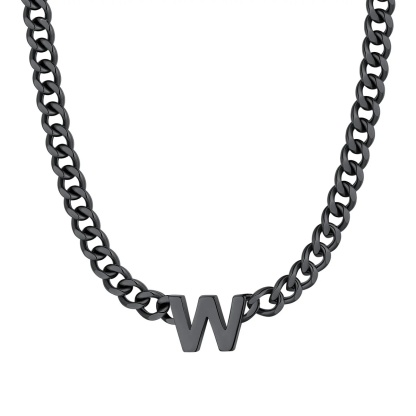 Initial W Cuban Chain Necklace for Men Women 7MM Black 