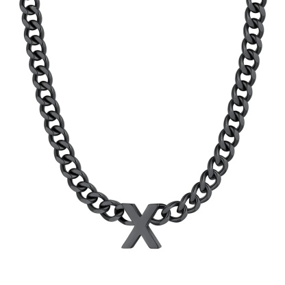 Initial X Cuban Chain Necklace for Men Women 7MM Black 