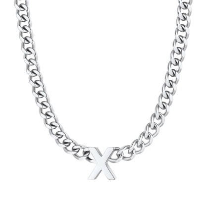Initial X Cuban Chain Necklace for Men Women 7MM