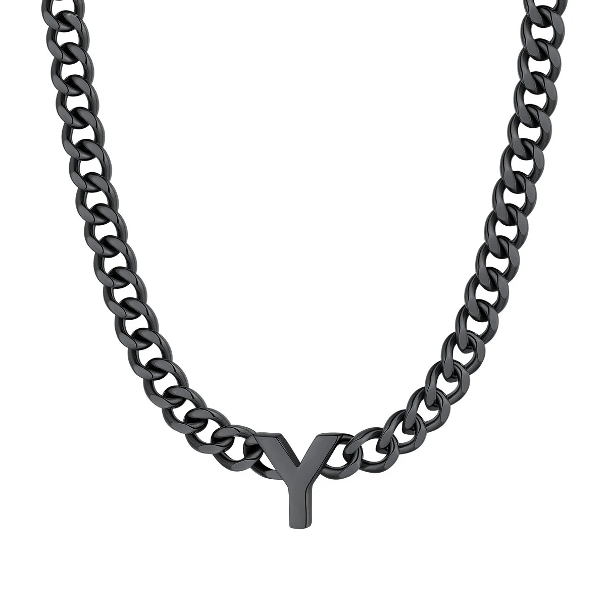 Initial Y Cuban Chain Necklace for Men Women 7MM Black 
