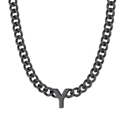 Initial Y Cuban Chain Necklace for Men Women 7MM Black 