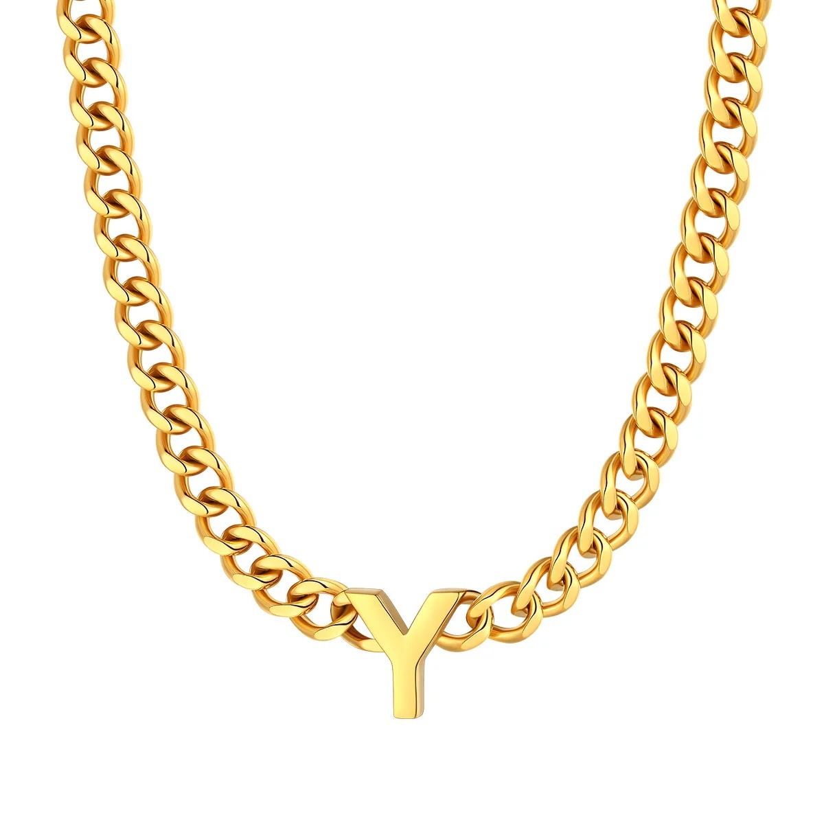 Initial Y Cuban Chain Necklace for Men Women 7MM gold 