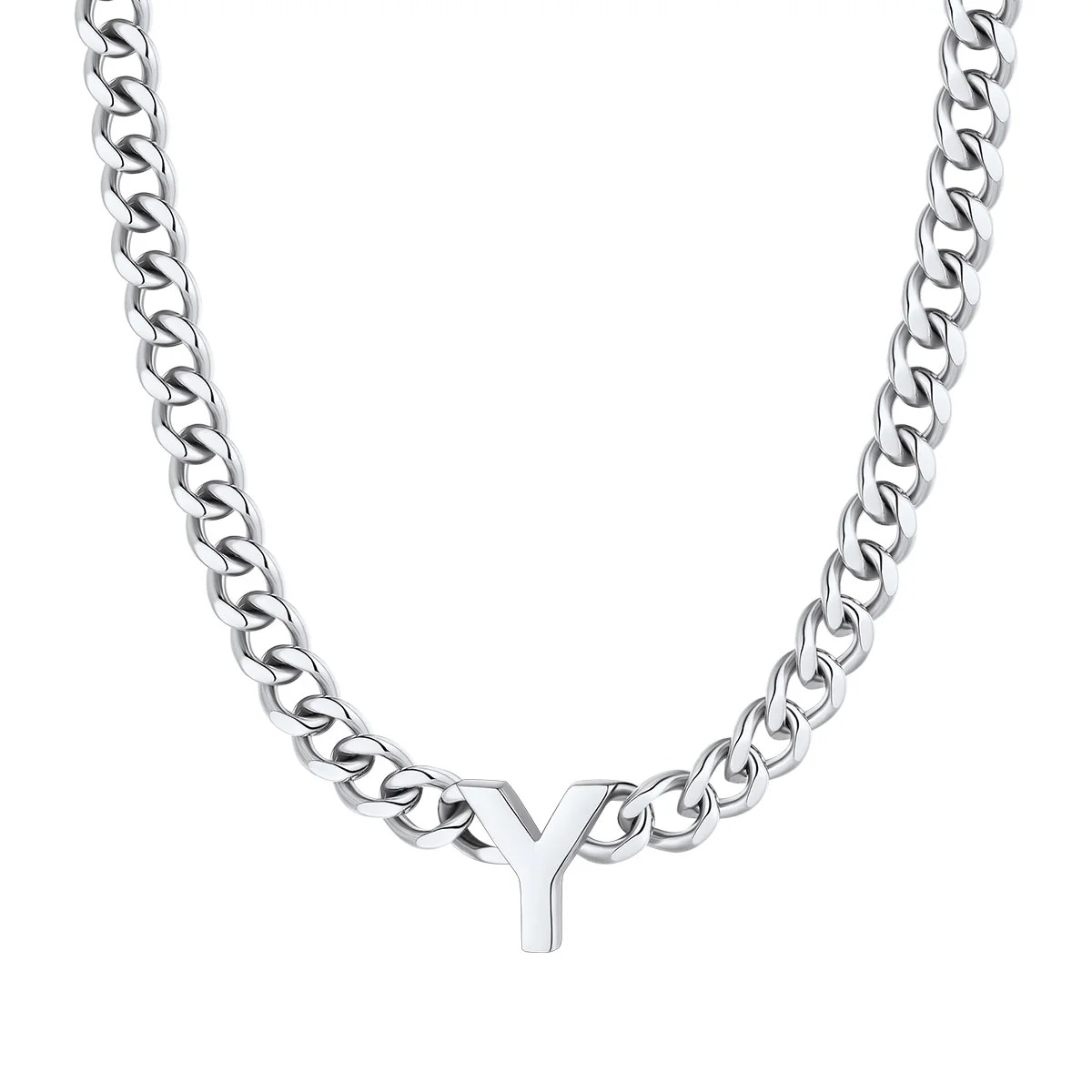 Initial Y Cuban Chain Necklace for Men Women 7MM