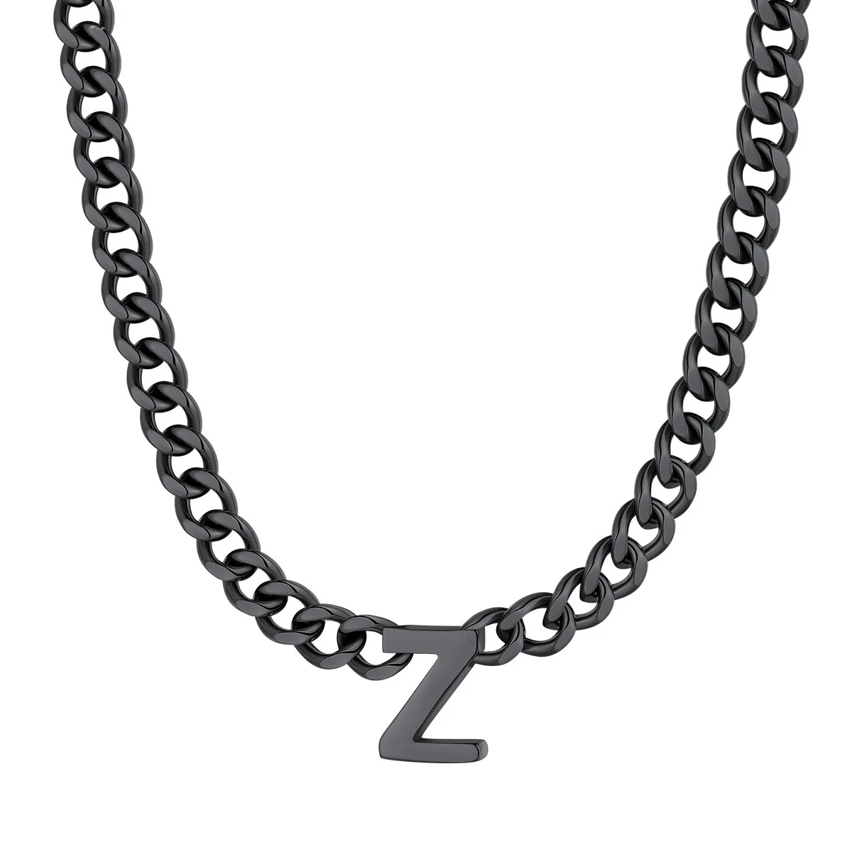Initial Z Cuban Chain Necklace for Men Women 7MM Black 
