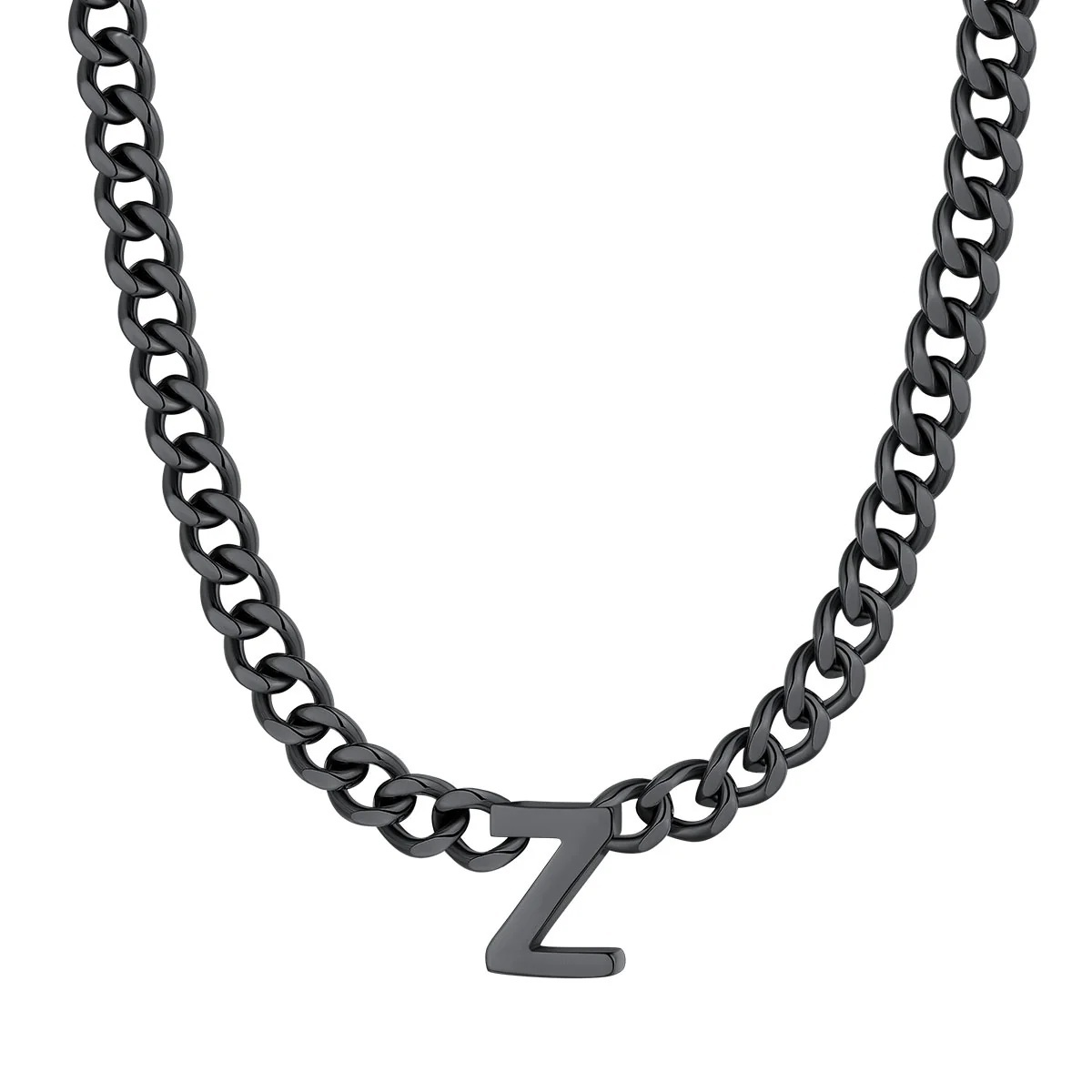 Initial Z Cuban Chain Necklace for Men Women 7MM Black 