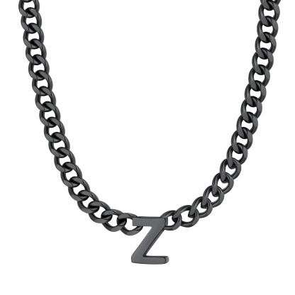 Initial Z Cuban Chain Necklace for Men Women 7MM Black 