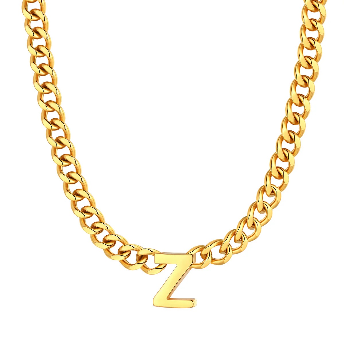 Initial Z Cuban Chain Necklace for Men Women 7MM gold 