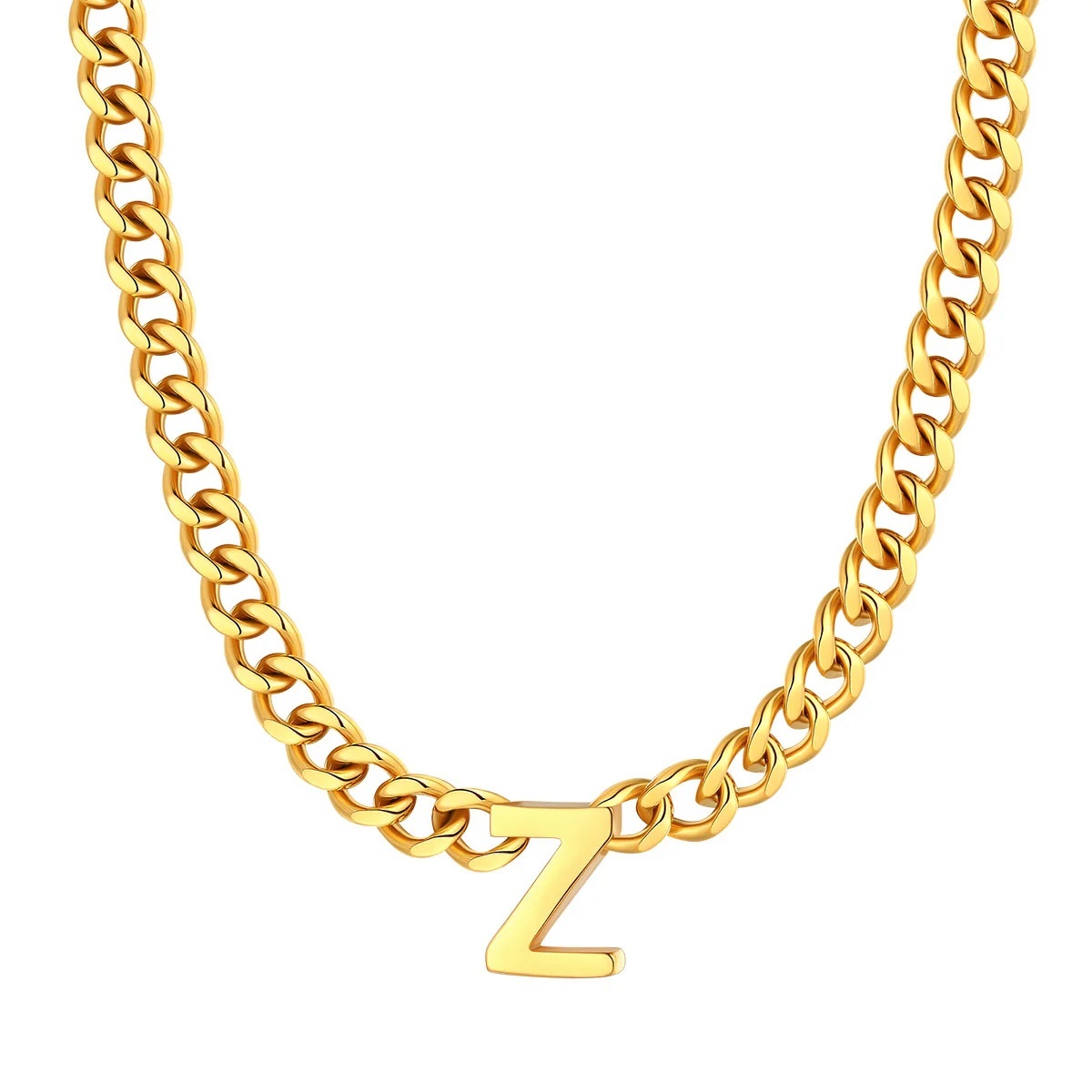 Initial Z Cuban Chain Necklace for Men Women 7MM gold 