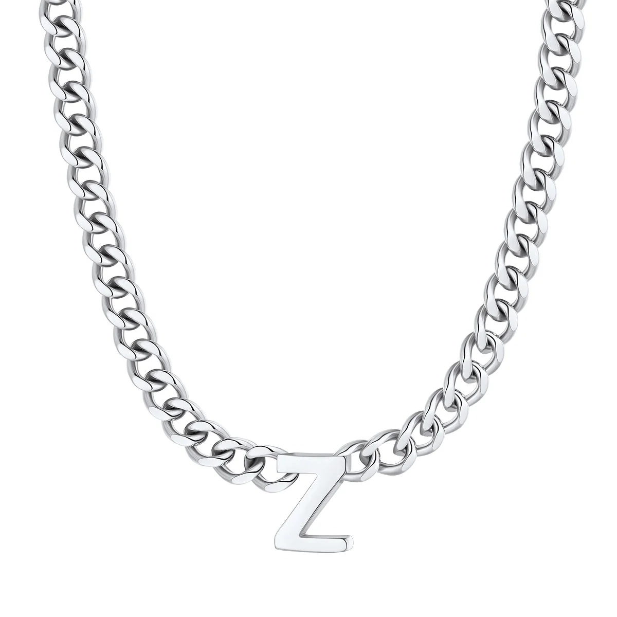 Initial Z Cuban Chain Necklace for Men Women 7MM